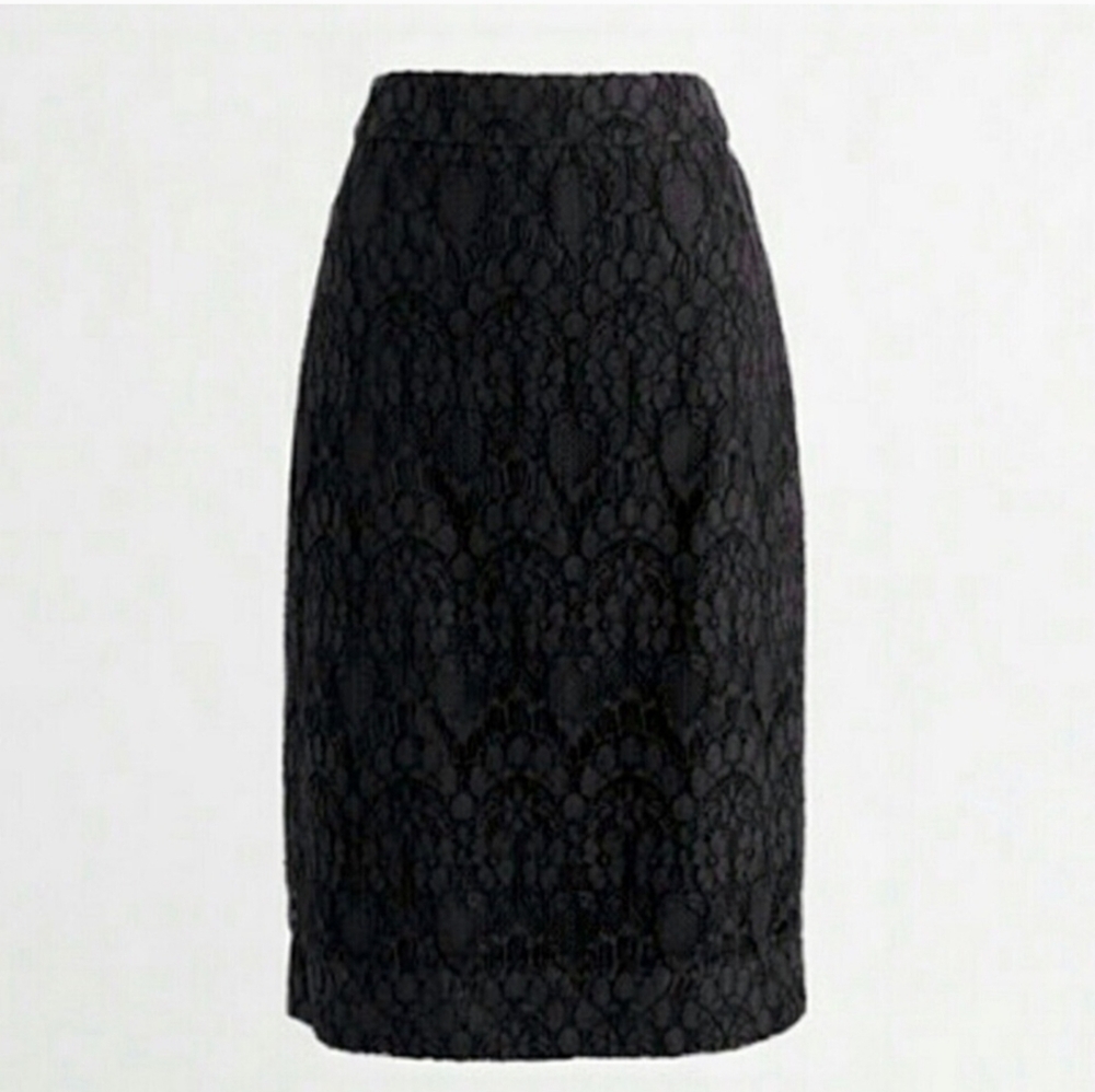 J.Crew Lace Black Pencil Skirt NEW Size 4 Goth Witchy Business Casual Office
